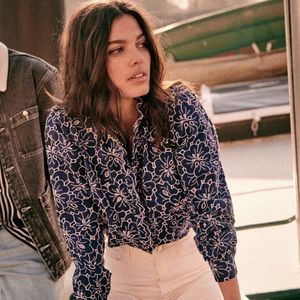 Sezane Mathilda Blouse Shirt - Blue Ecru - 38